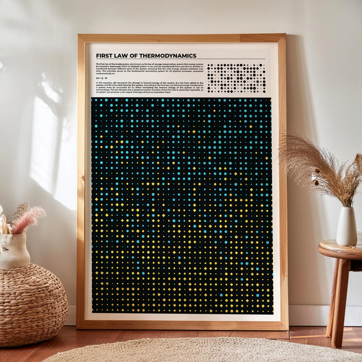 First Law of Thermodynamics Print in Wooden Frame, Physics Wall Art for Classrooms