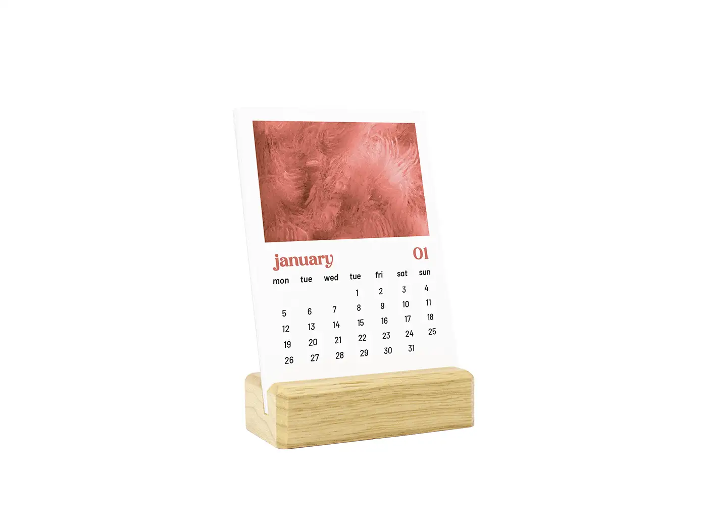 2026 Desk Calendar with Abstract Digital Oil Painting Texture, Wooden Stand in Light Color