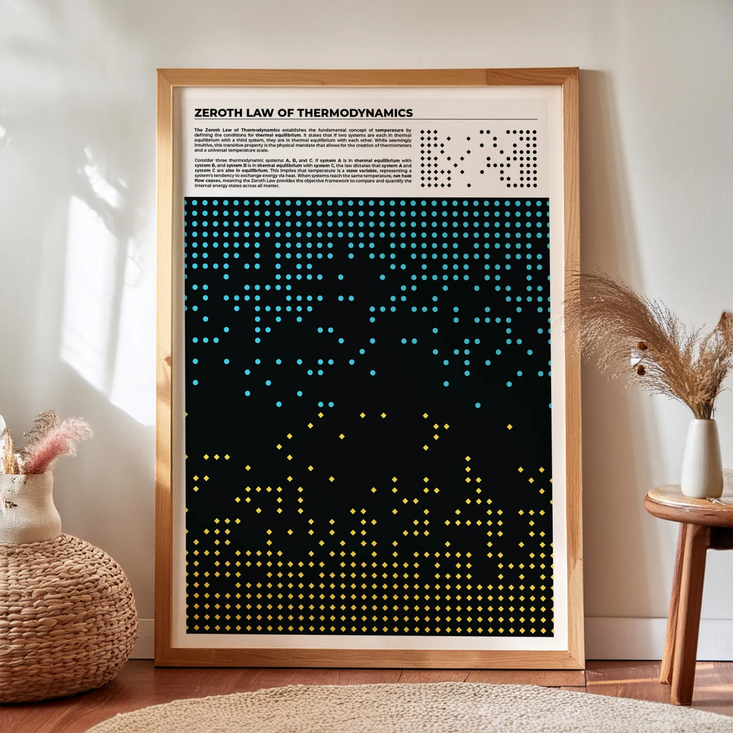 Zeroth Law of Thermodynamics Print in Wooden Frame, Educational Wall Art for Teachers